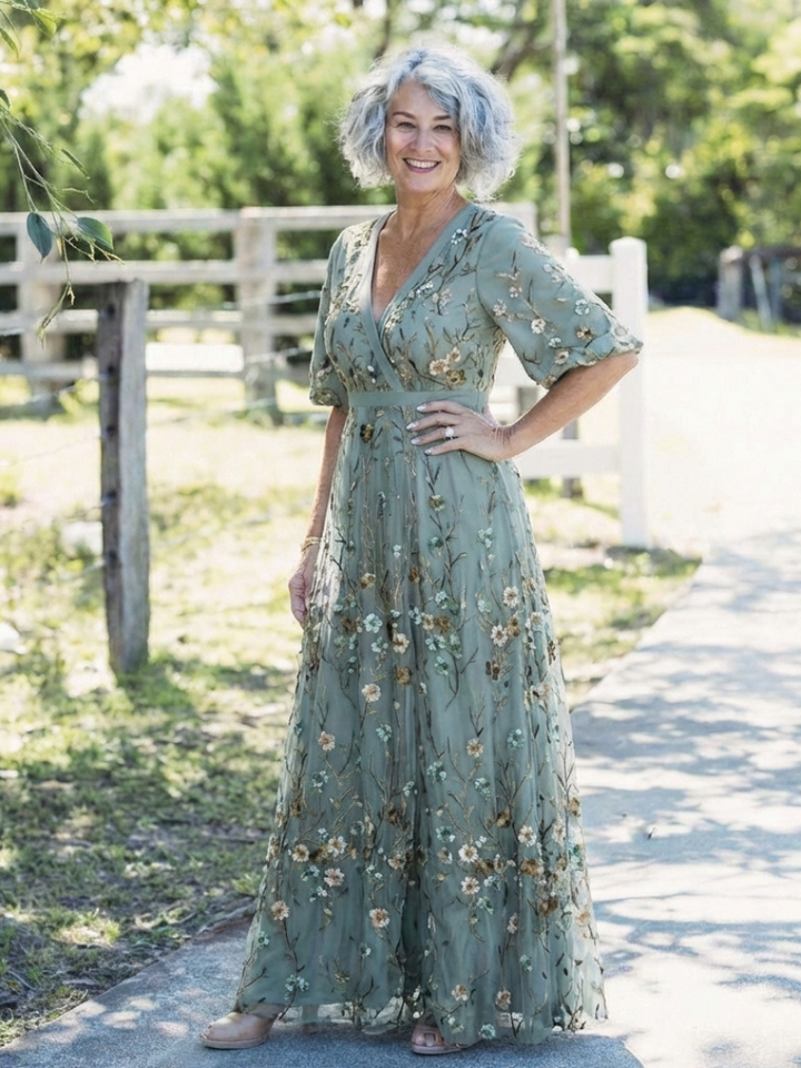 Amelia | Floral V-Neck Short Sleeve Maxi Dress