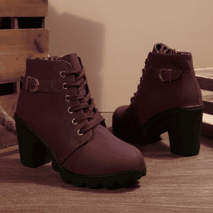 KATNI™ | Chic Lace-Up Metal Buckle Chunky Ankle Boots
