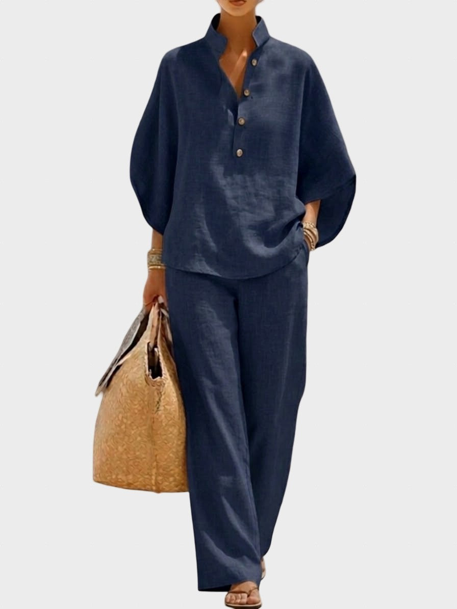 LUMIRA™ | Linen Batwing Top & Wide-Leg Trouser Set